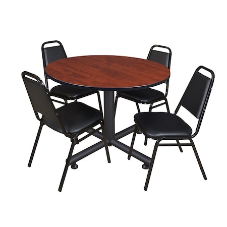 Kobe Kobe Round Table & Chair Set, Wood, Metal, Vinyl Top, Cherry TKB48RNDCH29BK